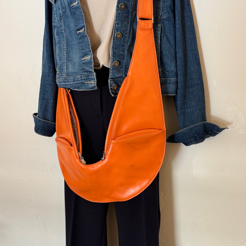 The SASH Orange Faux Vegan Leather Shoulder Purse Travel Sling Crossbody Boho - Picture 9 of 12